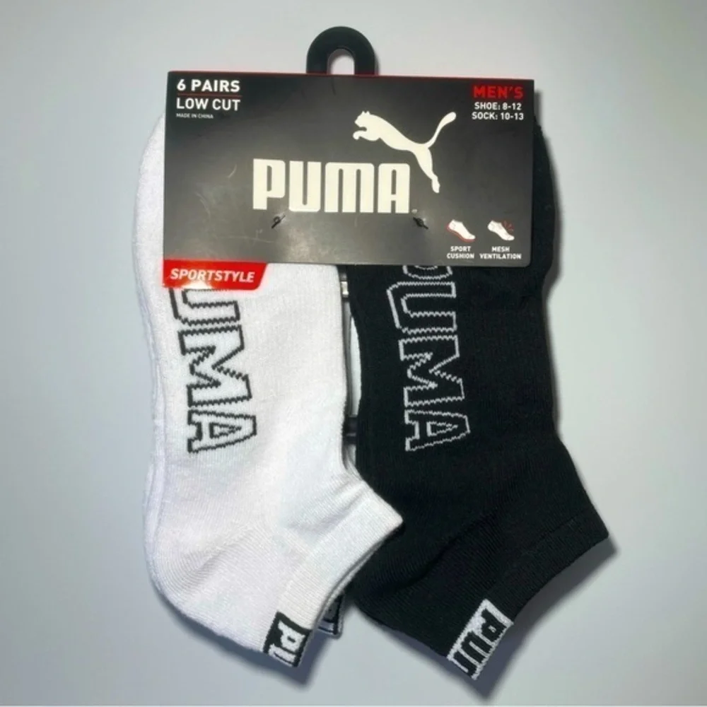 Puma men’s low cut socks 6 pack size 8-12 black white
